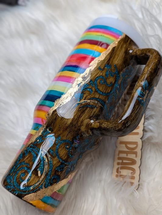 Authentic Stanley Handled Serape/Damask Glitter Tumbler