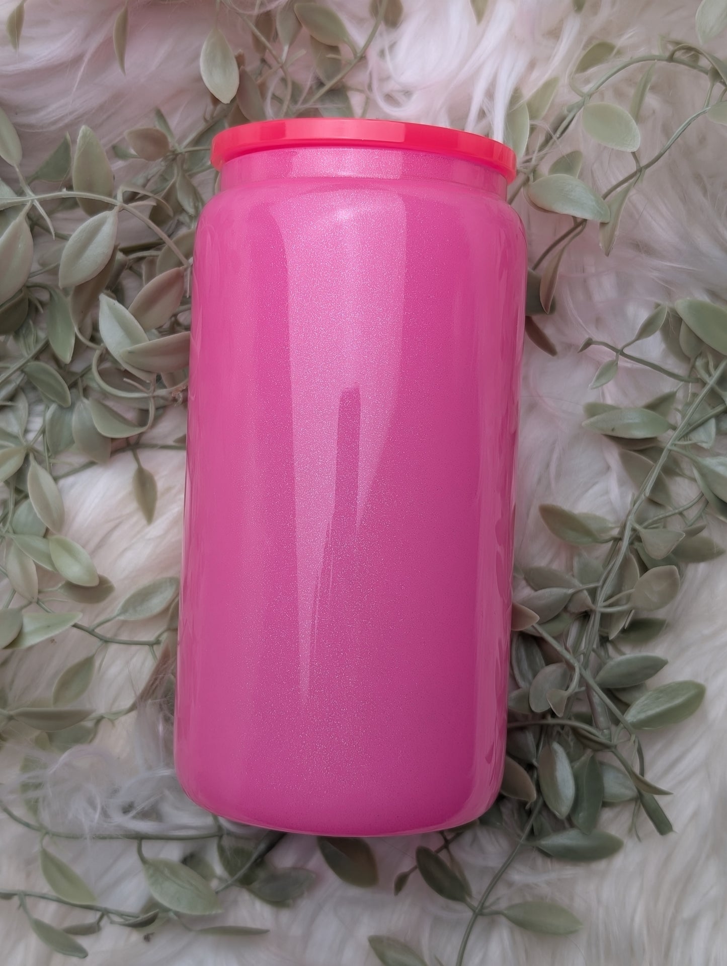Pink Shimmer GLASS cup with ACRYLIC Lid