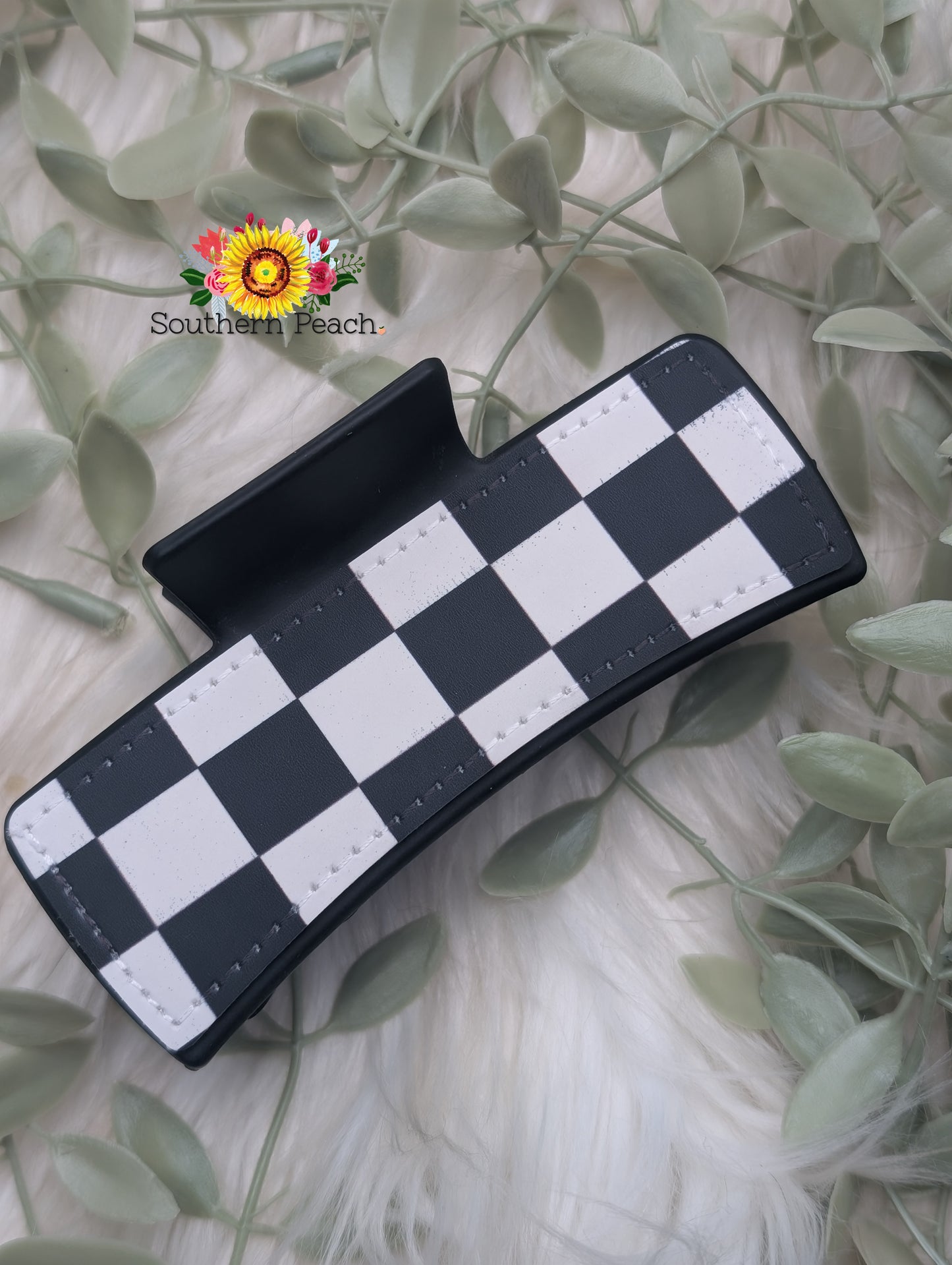 Black Checkered Claw Clip