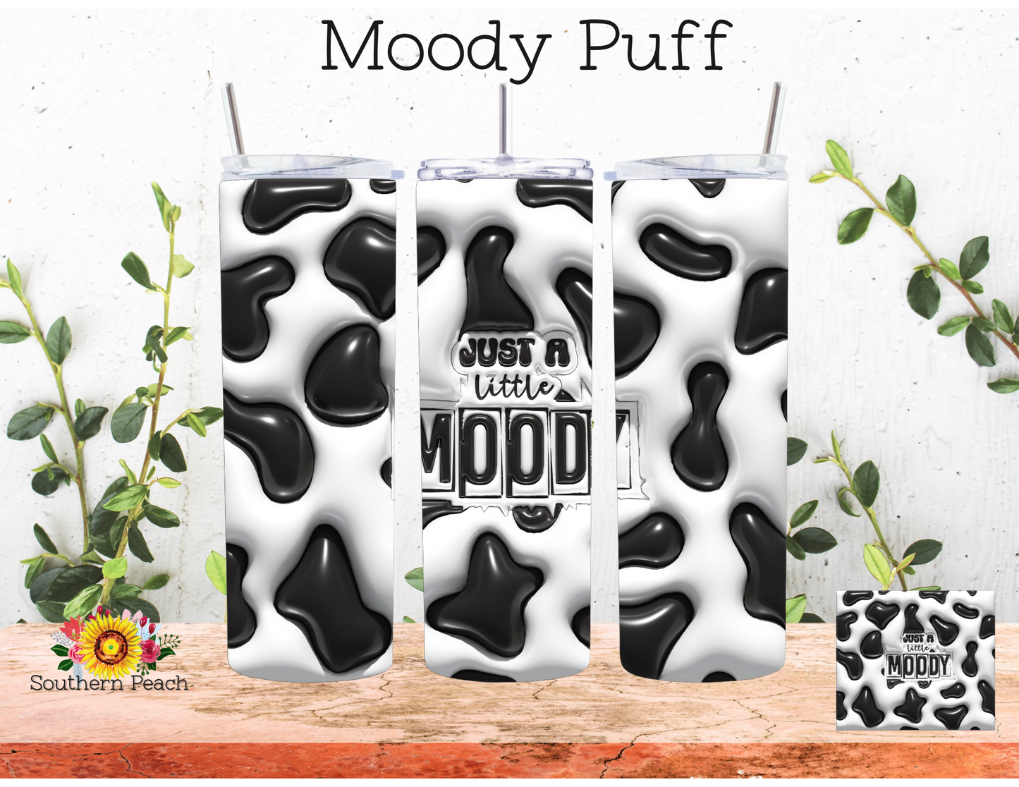 Moody Cow Print Puffed Tumbler