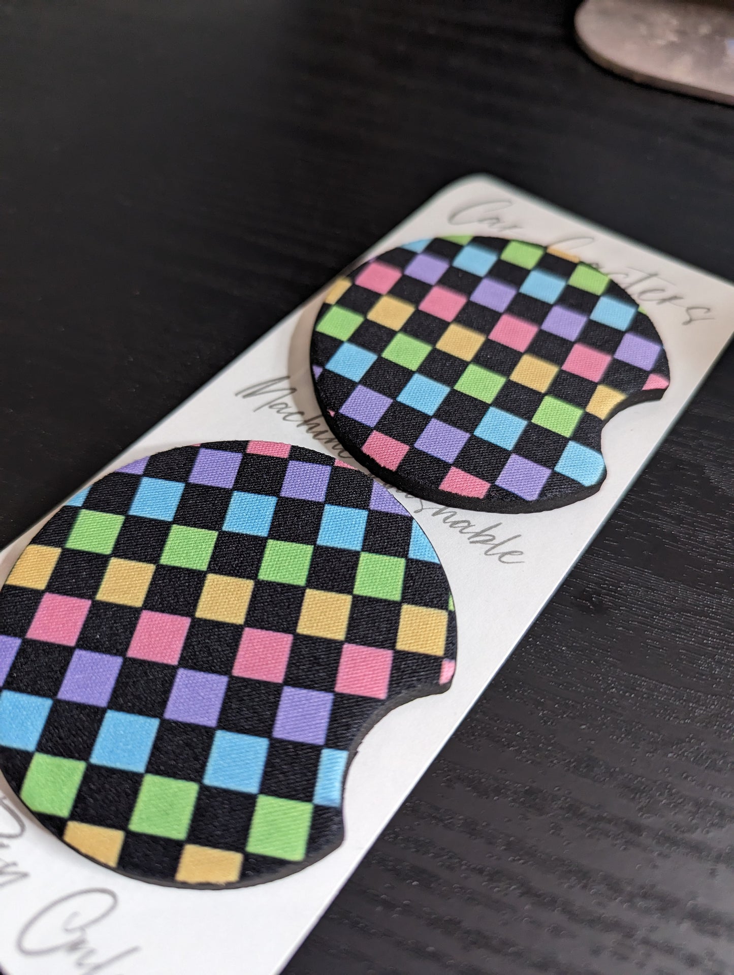 Checkered Car Coasters - 2.75in