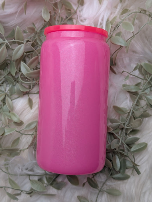 Pink Shimmer GLASS cup with ACRYLIC Lid