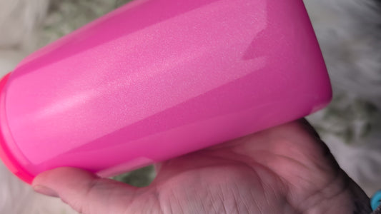 Pink Shimmer GLASS cup with ACRYLIC Lid