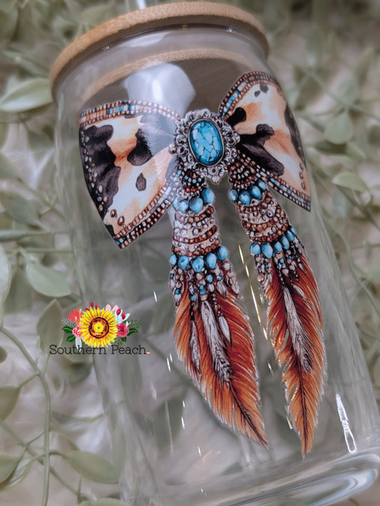 Western Fringe Cow Printed Leather - 16oz Libbey glass