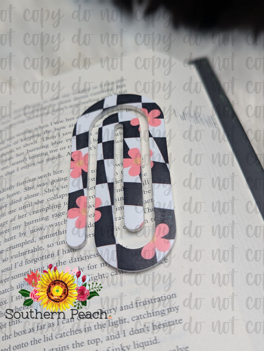 Floral Checkered Paperclip Bookmark