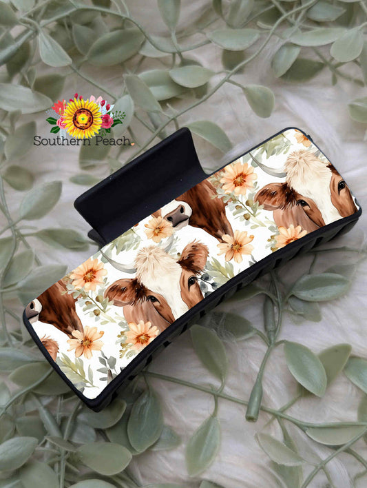 Floral Cow Claw Clip