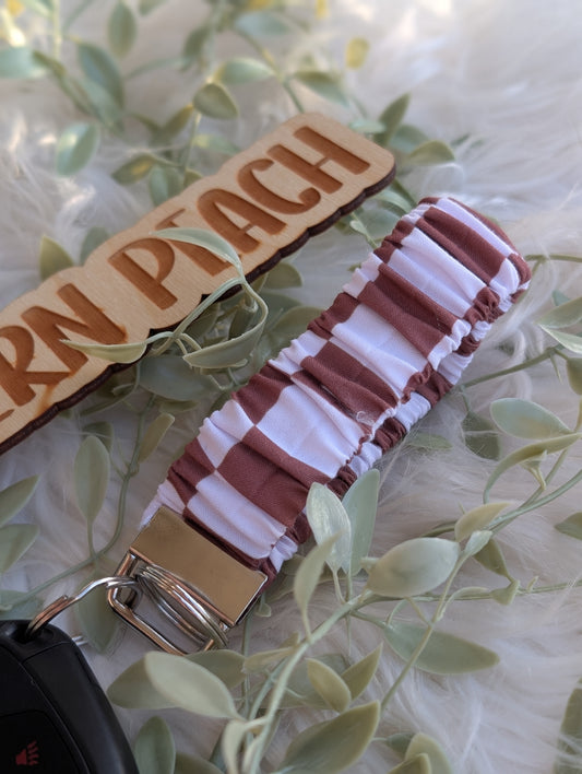 Brown Checkered Scrunchie Keychain