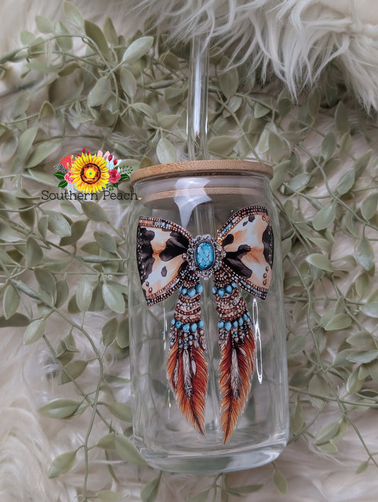Western Fringe Cow Printed Leather - 16oz Libbey glass