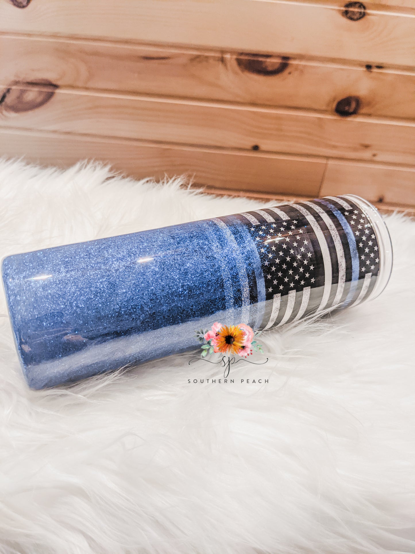Thin Blue Line Glittered Ombre