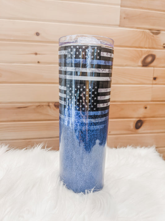 Thin Blue Line Glittered Ombre